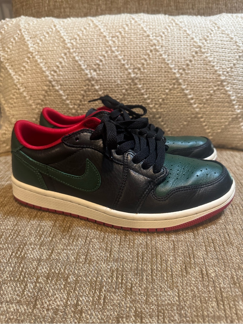Women's Jordan 1 Retro Low OG Black/Gorge Green-Varsity Red CZ0775 036 SIZE 6.5